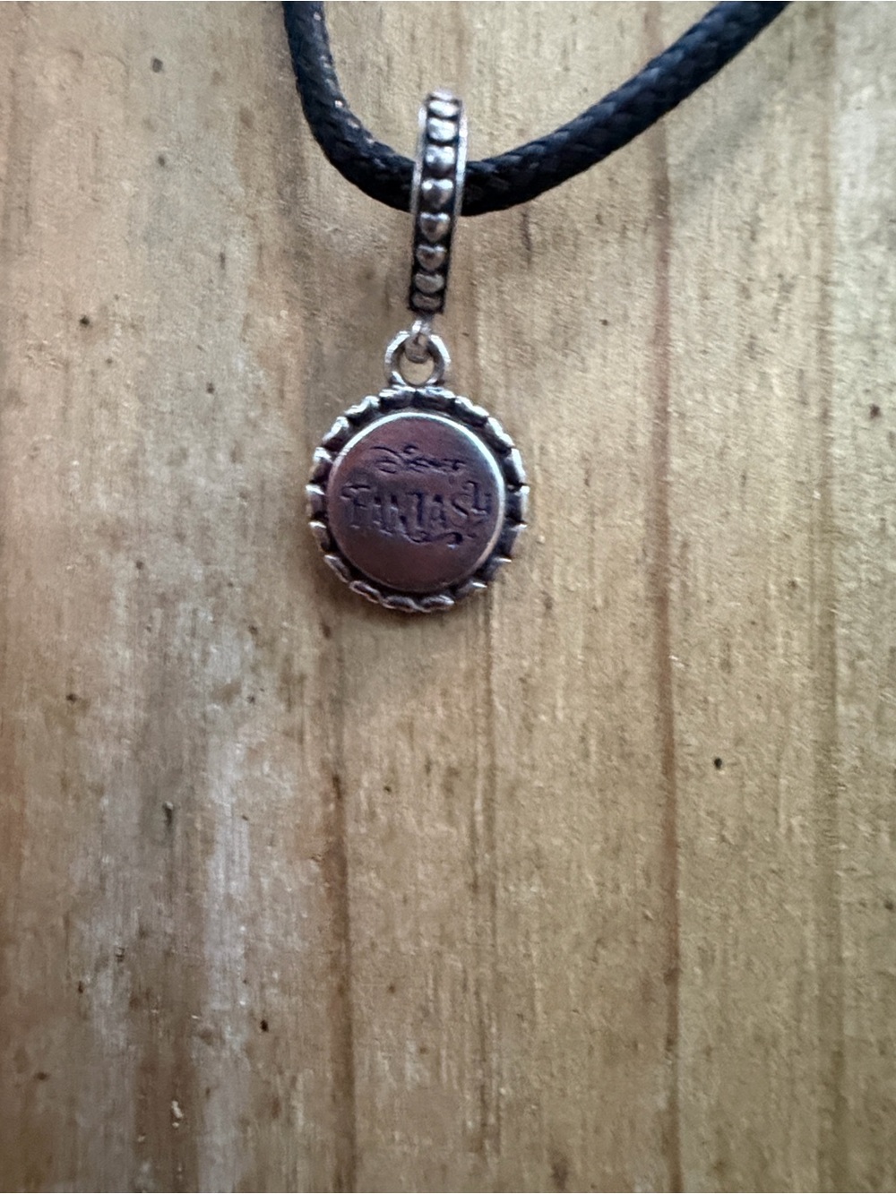 Disney Fantasy cruise  Round Charm pandora  in  Silver with Black Cord